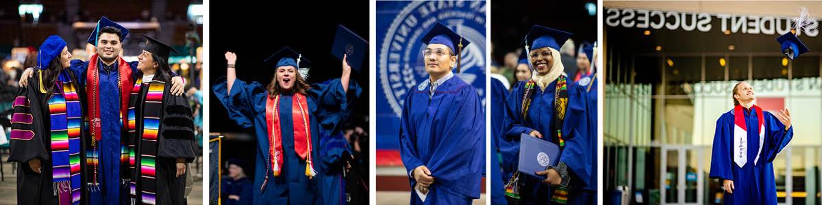 四张照片，并排，毕业生庆祝他们的成就.