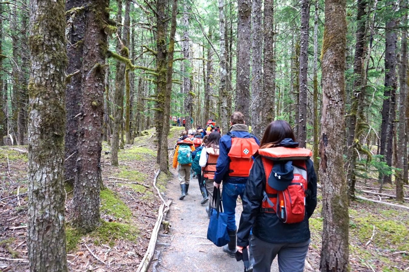 学生们徒步穿越阿拉斯加森林