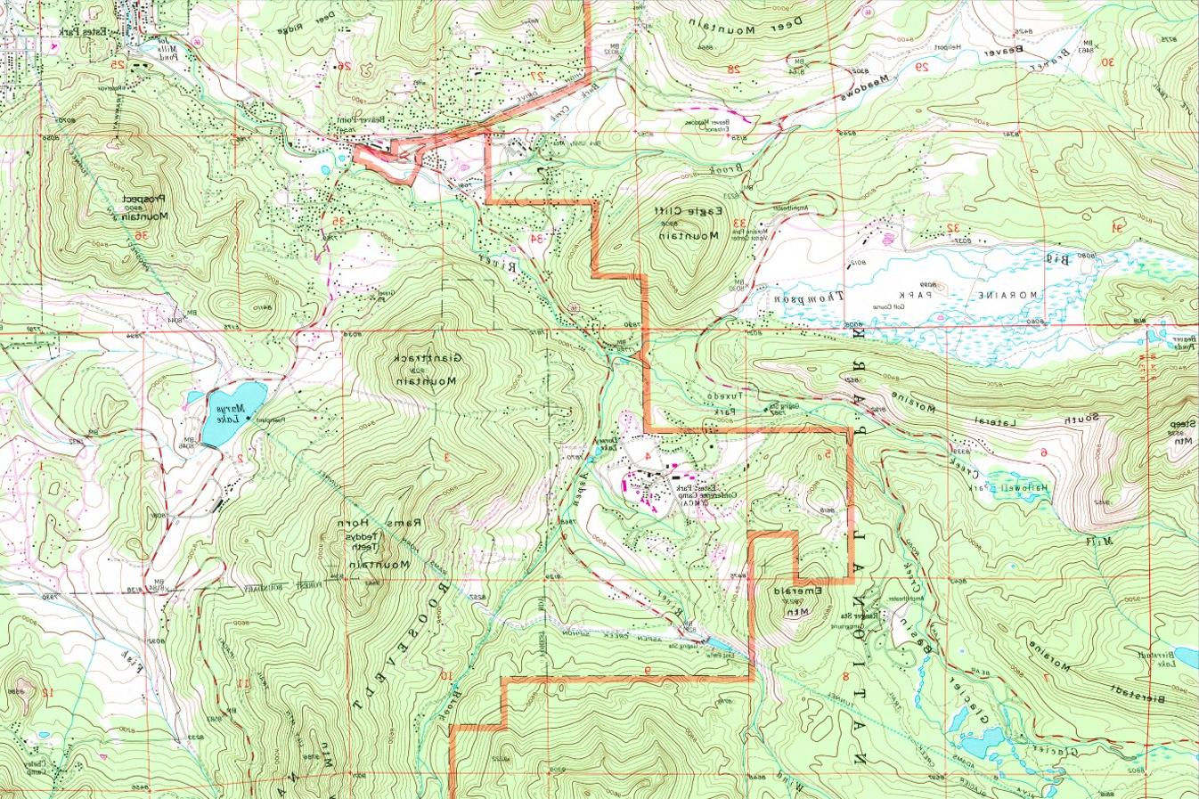 落基山国家公园附近的美国地质勘探局象限地图