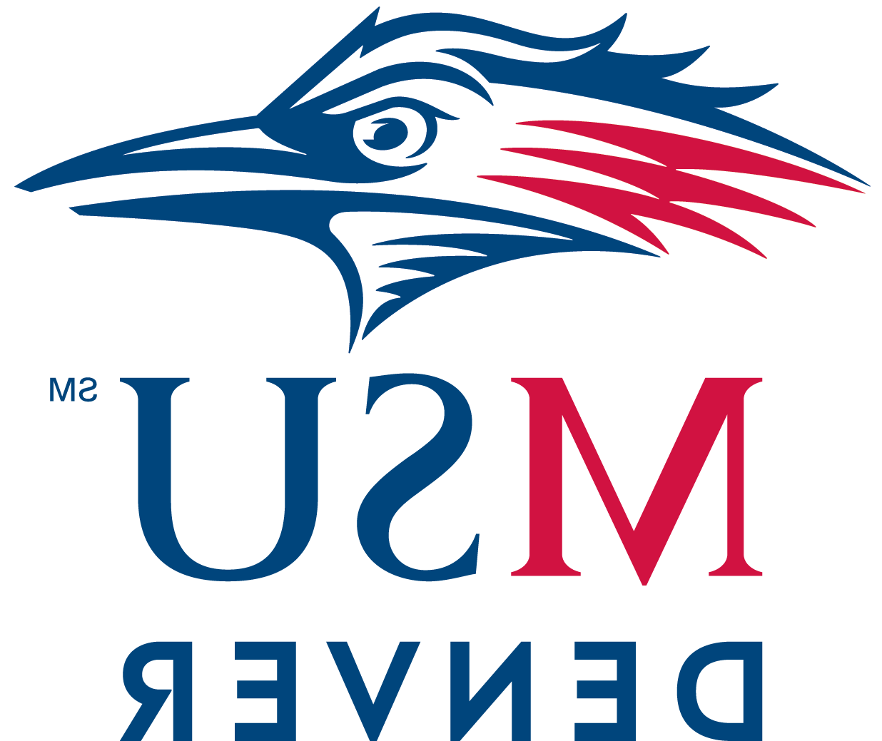 密歇根州立大学丹佛分校的标志是蓝、白、红三色的跑鸟